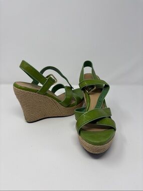 Ugg Green Wedge Sandals with Braided Platform 8